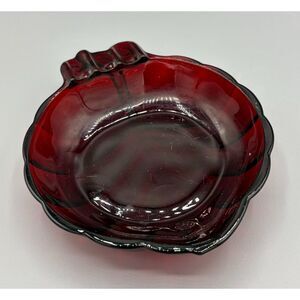 Vintage Ruby Red Anchor Hocking Ashtray Glass Leaf Feminine
